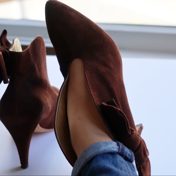 Betty Muller Suede Booties with Bow. Gold Interior - Picture 3 of 7